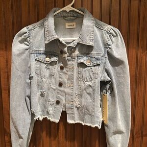 Mono B Distressed Denim Jacket in Light Blue